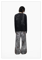 Blood Wash Distressed Flared Denim Jeans