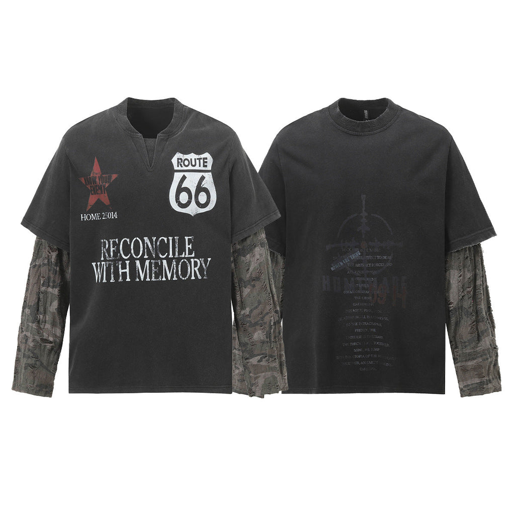 Layered Distressed Washed Long Sleeve Tee