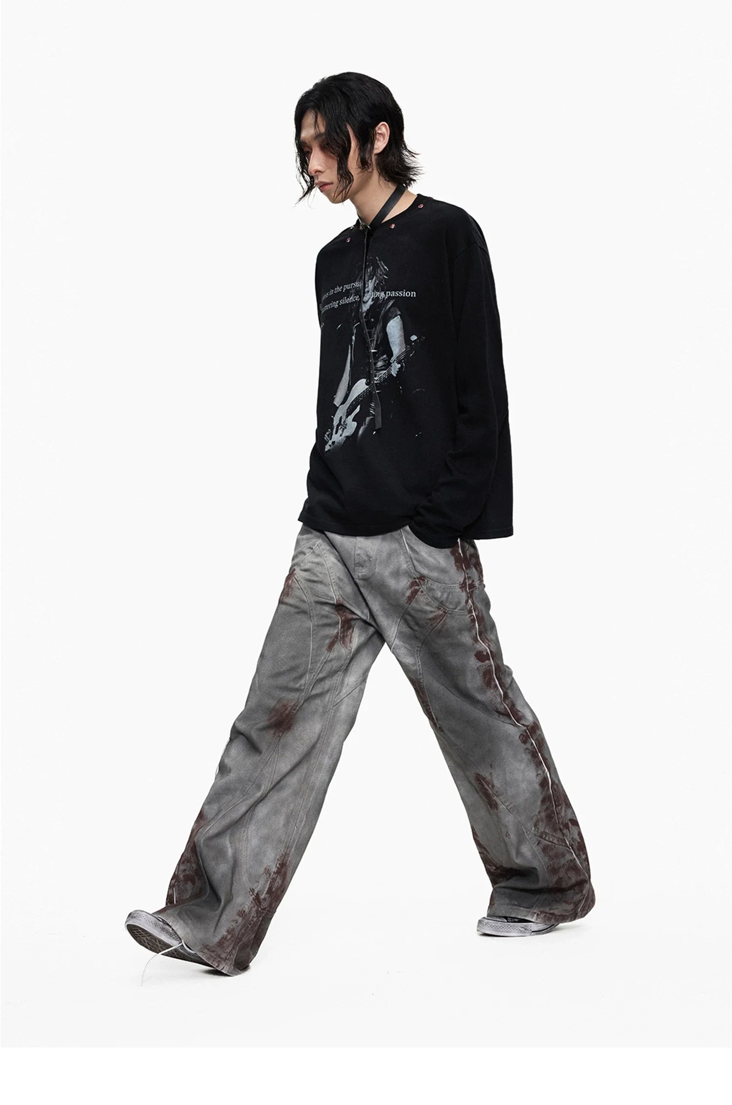 Distressed Punk Guitar Graphic Long Sleeve Tee
