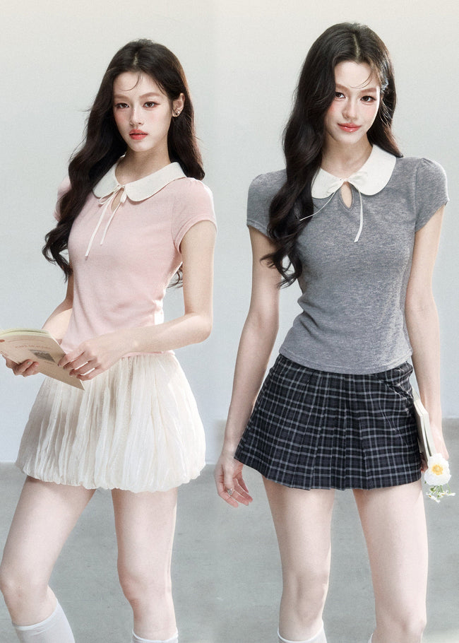Doll Collar Slim Knit T-Shirt Hover Image