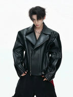 【26s Feb.】Deconstructed Croc-Embossed Asymmetric Zip Leather Jacket