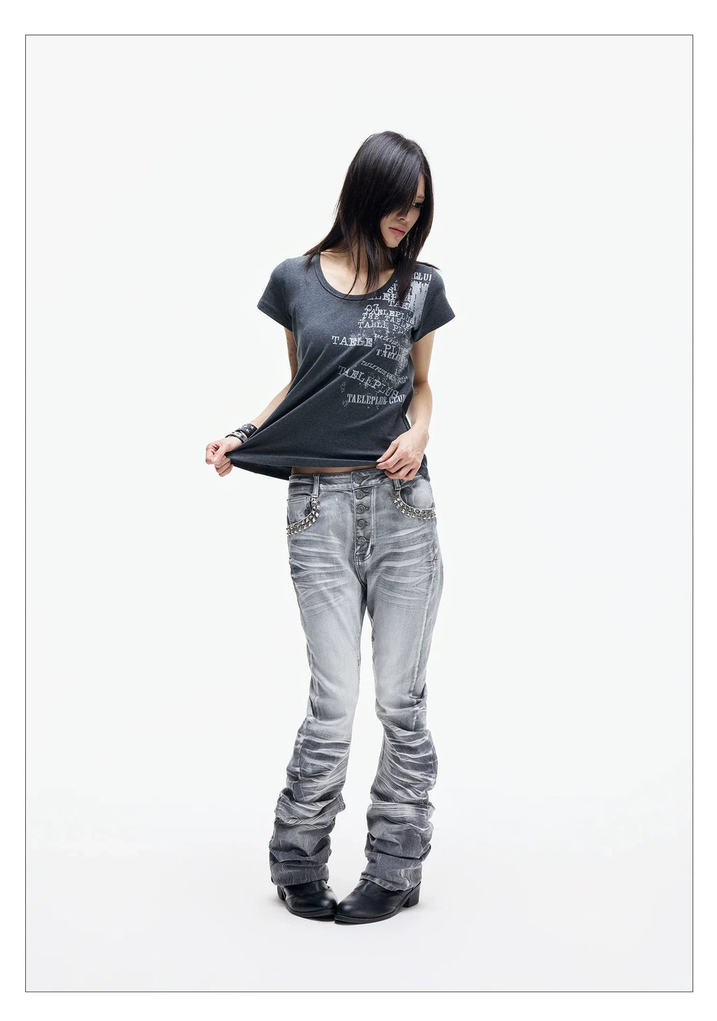 Ice Blue Studded Curved Skinny Jeans