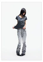 Ice Blue Studded Curved Skinny Jeans