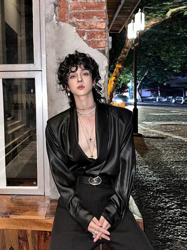 【26s Jan.】Minimal Leather Long-Sleeve Shirt Hover Image