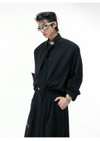 【26s Apr.】Scarf Shoulder Pad Shirt / Drape Wide-leg Pants