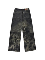 【26s May】Laser Burn Pattern Baggy Raw Denim Pants