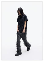 Distressed Raw Hem Slim Straight Jeans