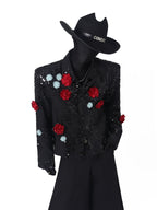 【26s Apr.】Sequin Floral Embellished Cropped Jacket