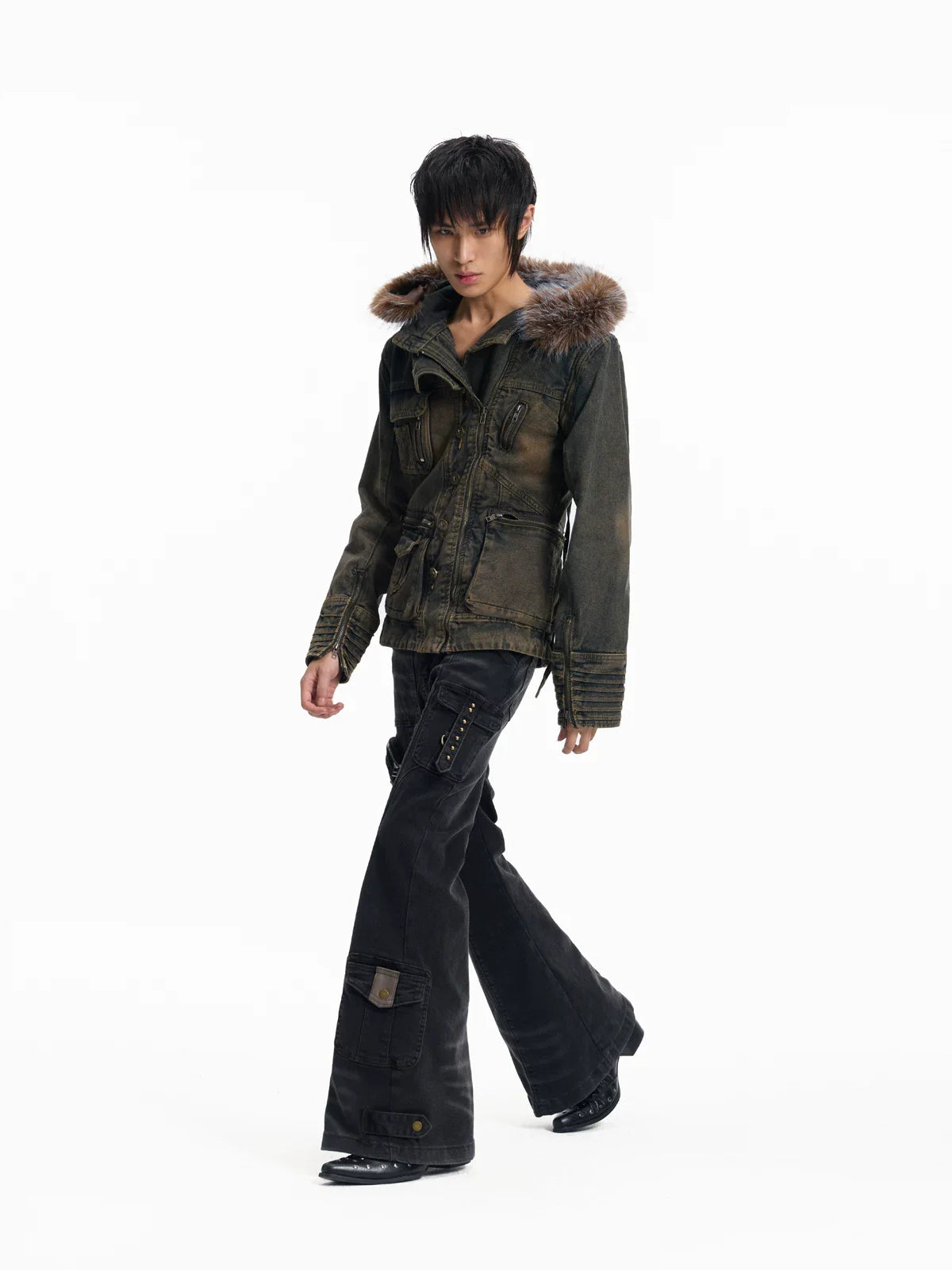 Y2K Patchwork Multi-Pocket Flared Skinny Jeans