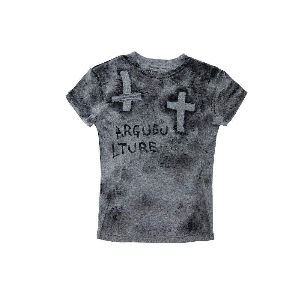 【26s May.】Distressed Cross Studded Slim Tee