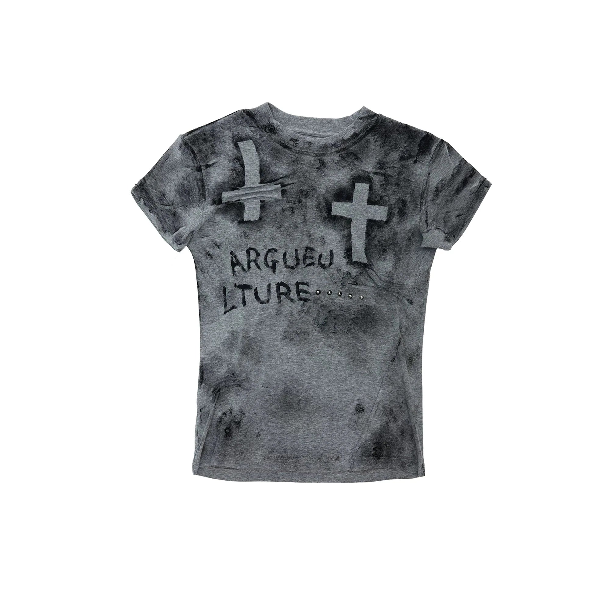 【26s May.】Distressed Cross Studded Slim Tee