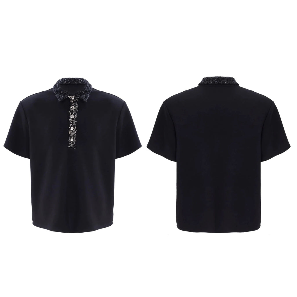 【25s Jun.】Sequined Safety Pin Polo Shirt T-shirt