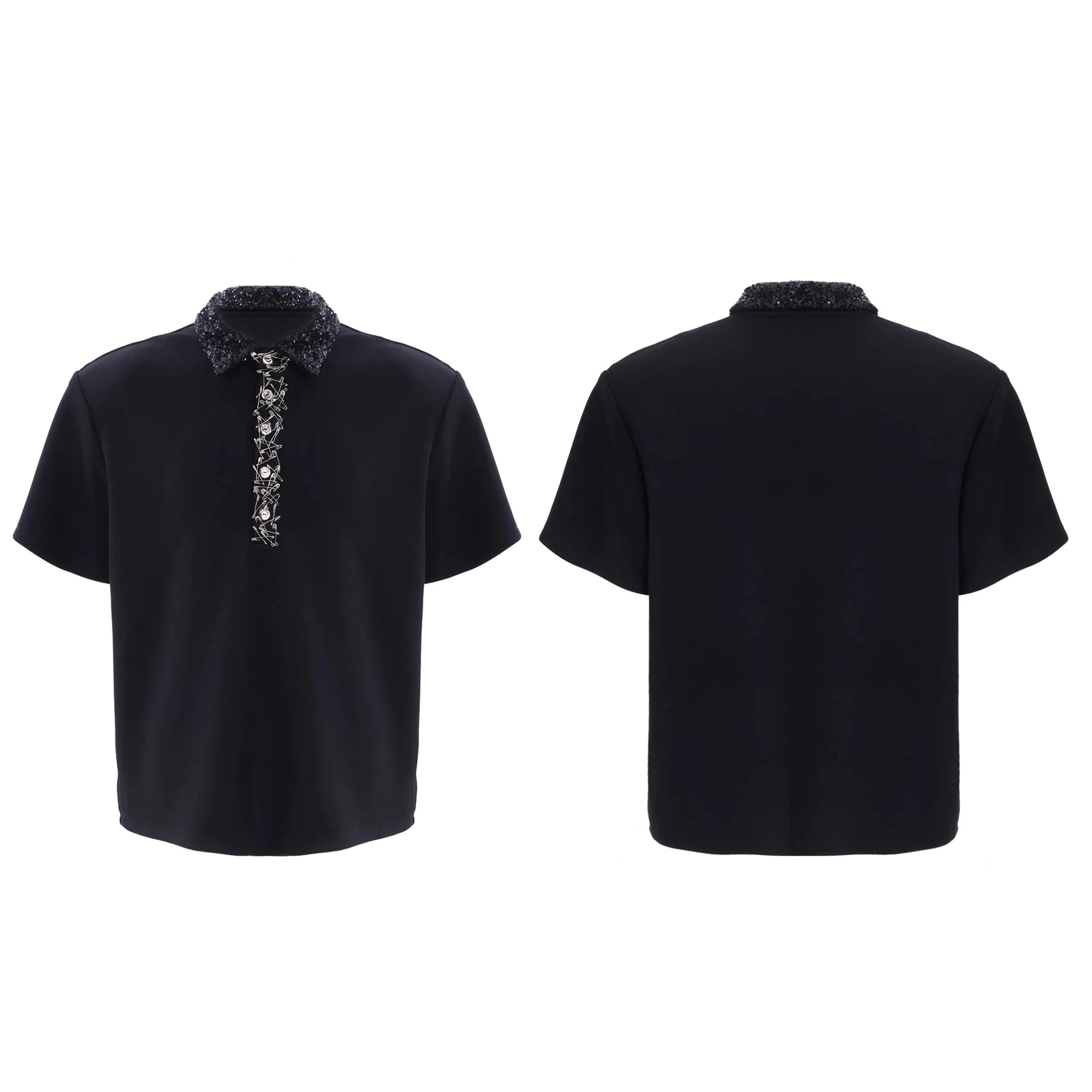 【25s Jun.】Sequined Safety Pin Polo Shirt T-shirt
