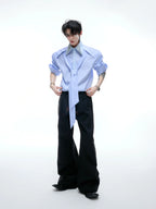 【25s Aug.】Diamond-embellished Ribbon-trimmed Shirt