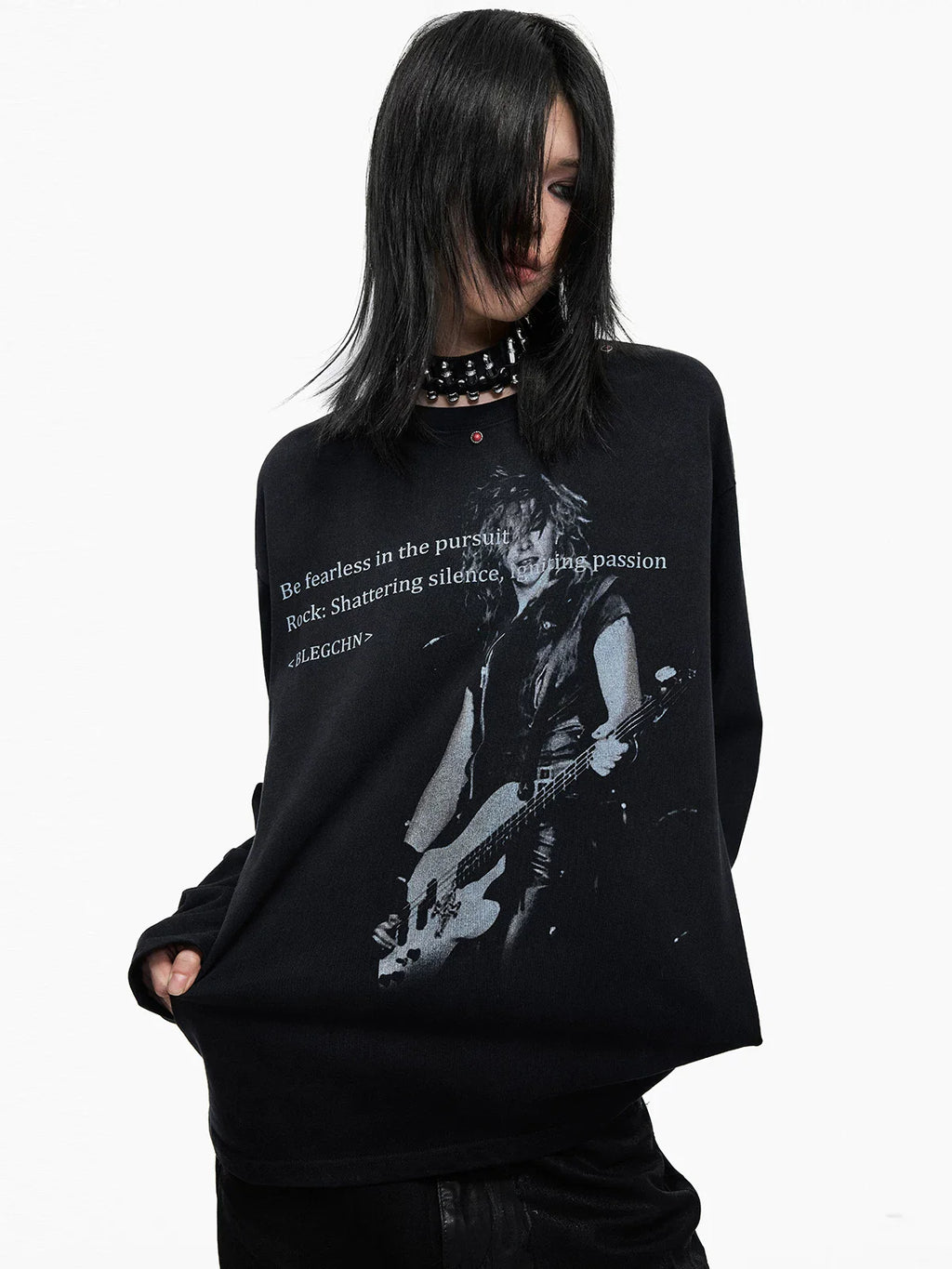 Distressed Punk Guitar Graphic Long Sleeve Tee