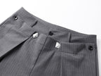 Gray Stripe Pleated Wide Trousers