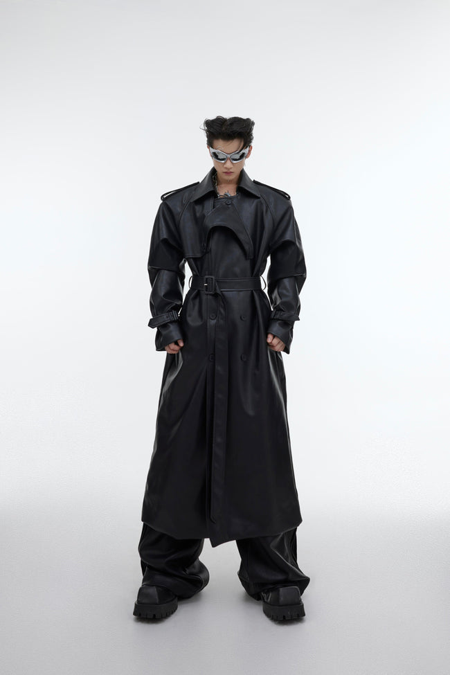 【25s Sep.】Deconstructed Silhouette PU Leather Coat Hover Image