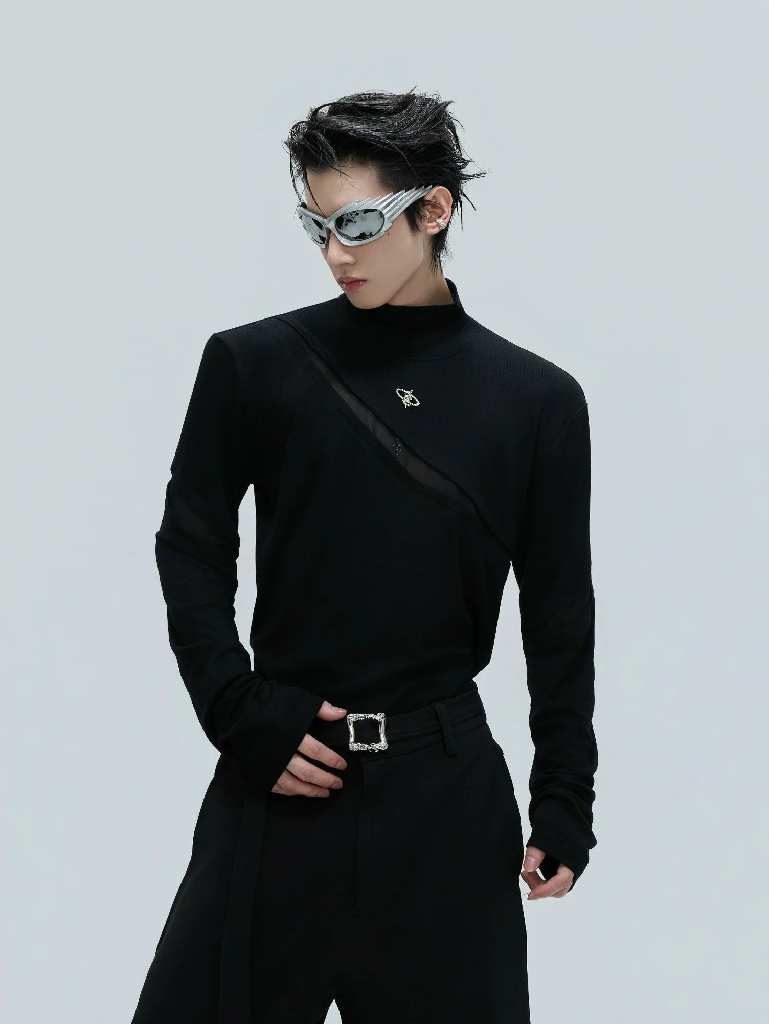 【25s Nov.】High-neck Deconstructed Base Layer High-elastic Metallic T-shirt