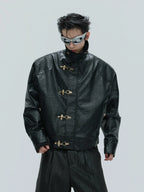 【25s Nov.】Ostrich Leather Aircraft Button Plush Leather Jacket