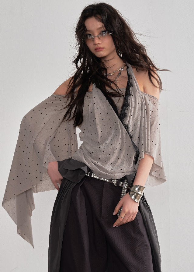 Retro Flow Shawl Halter Top