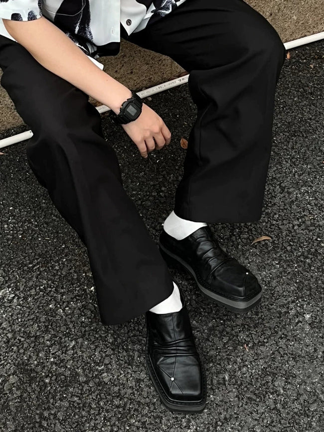 Dark Chunky Square-Toe Derby Mule Shoes Hover Image