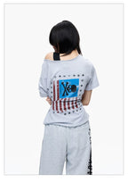 Skull Graphic Layered Off-Shoulder Tee