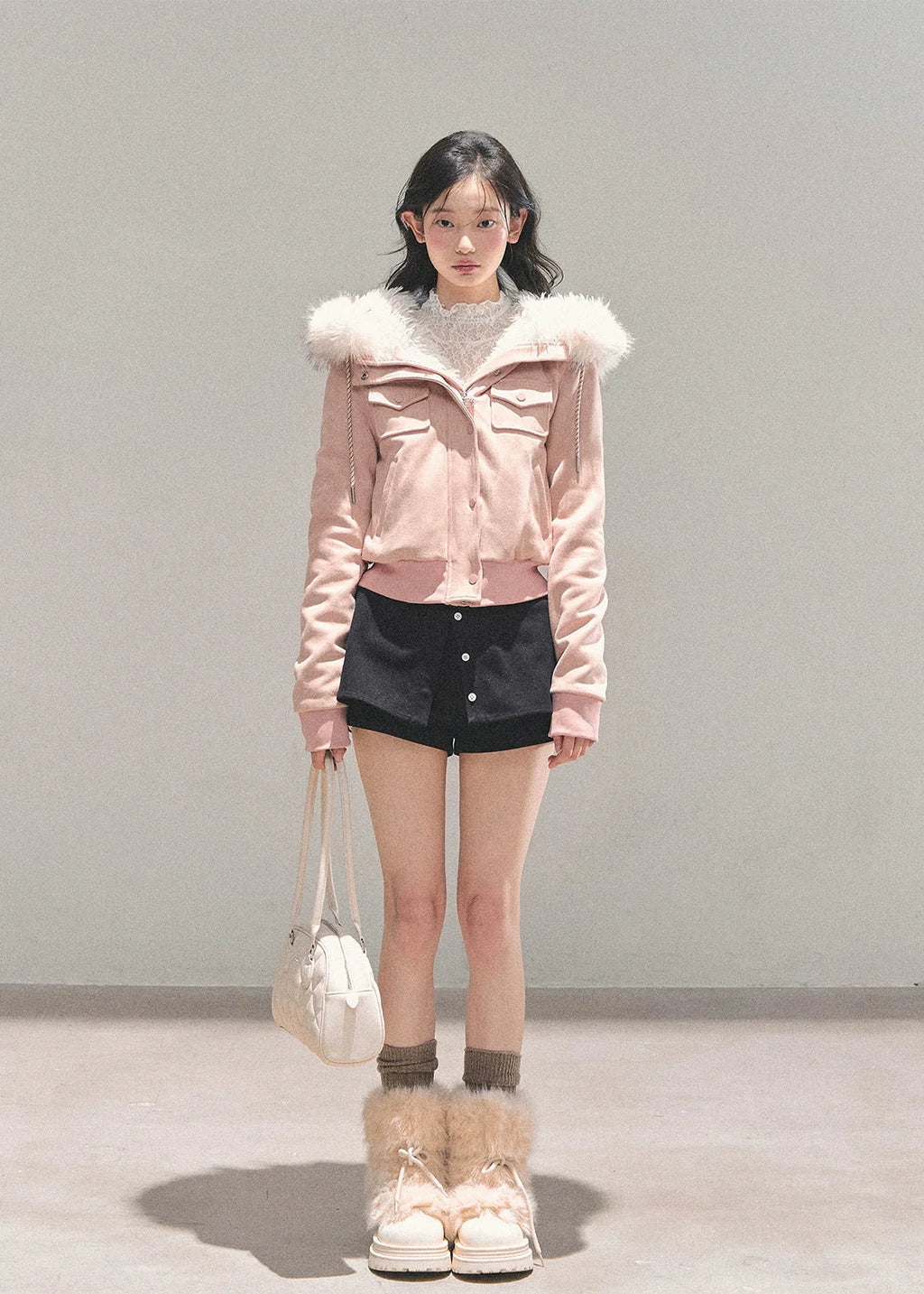 Frost Petal Faux-Fur Hooded Jacket