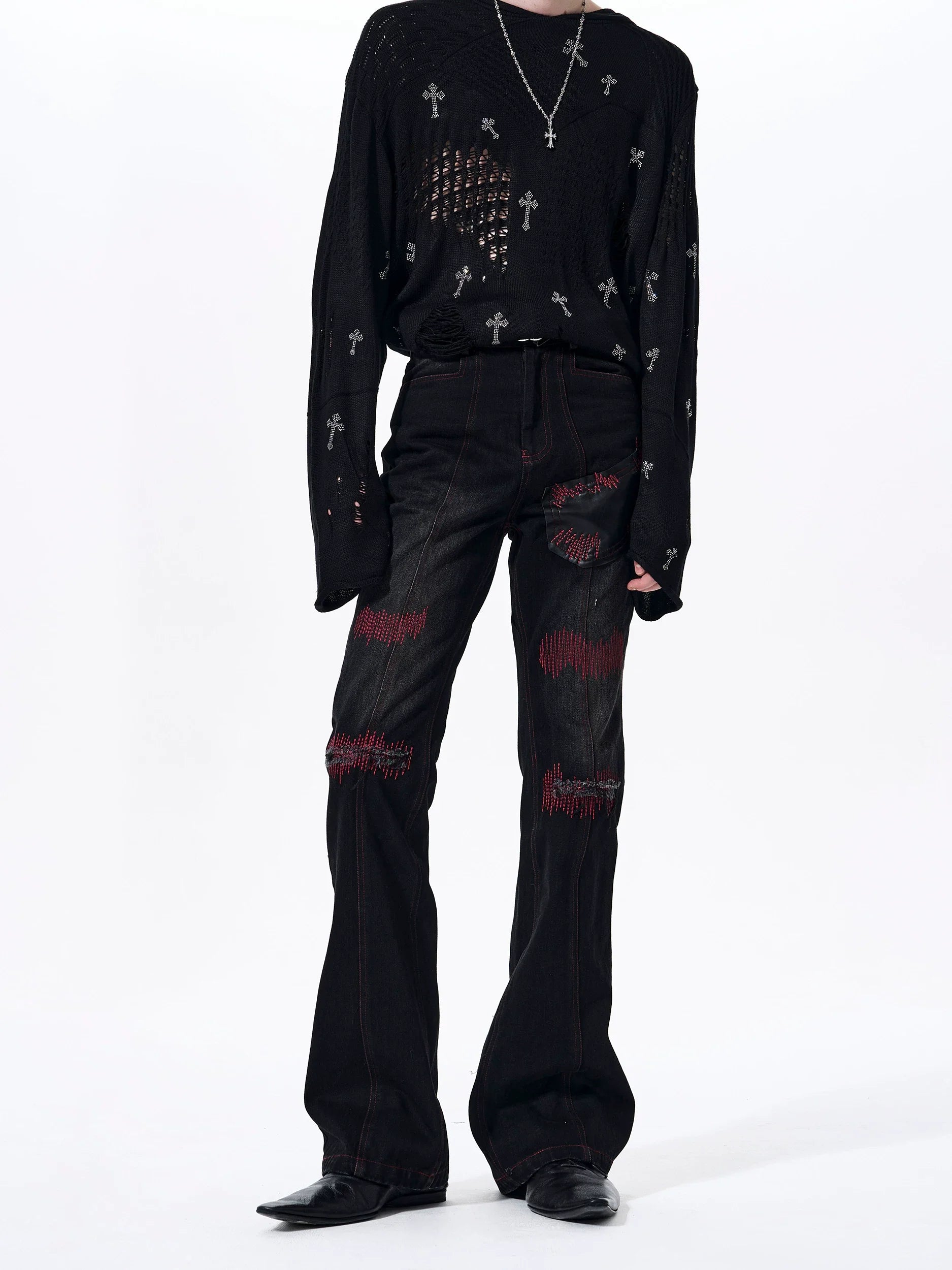 【26s Mar.】Flared Red Striped Jeans
