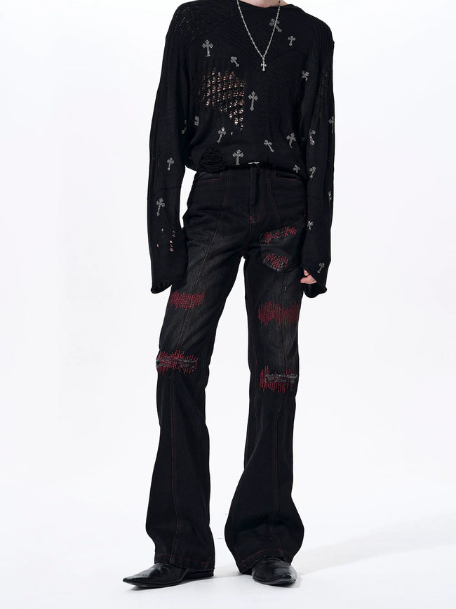 【26s Mar.】Flared Red Striped Jeans Main Image