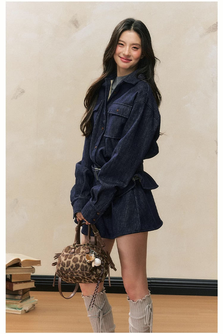 Waist-Slimming Denim Skirt Set – Fleece Lined