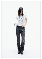 Ice Blue Studded Curved Skinny Jeans