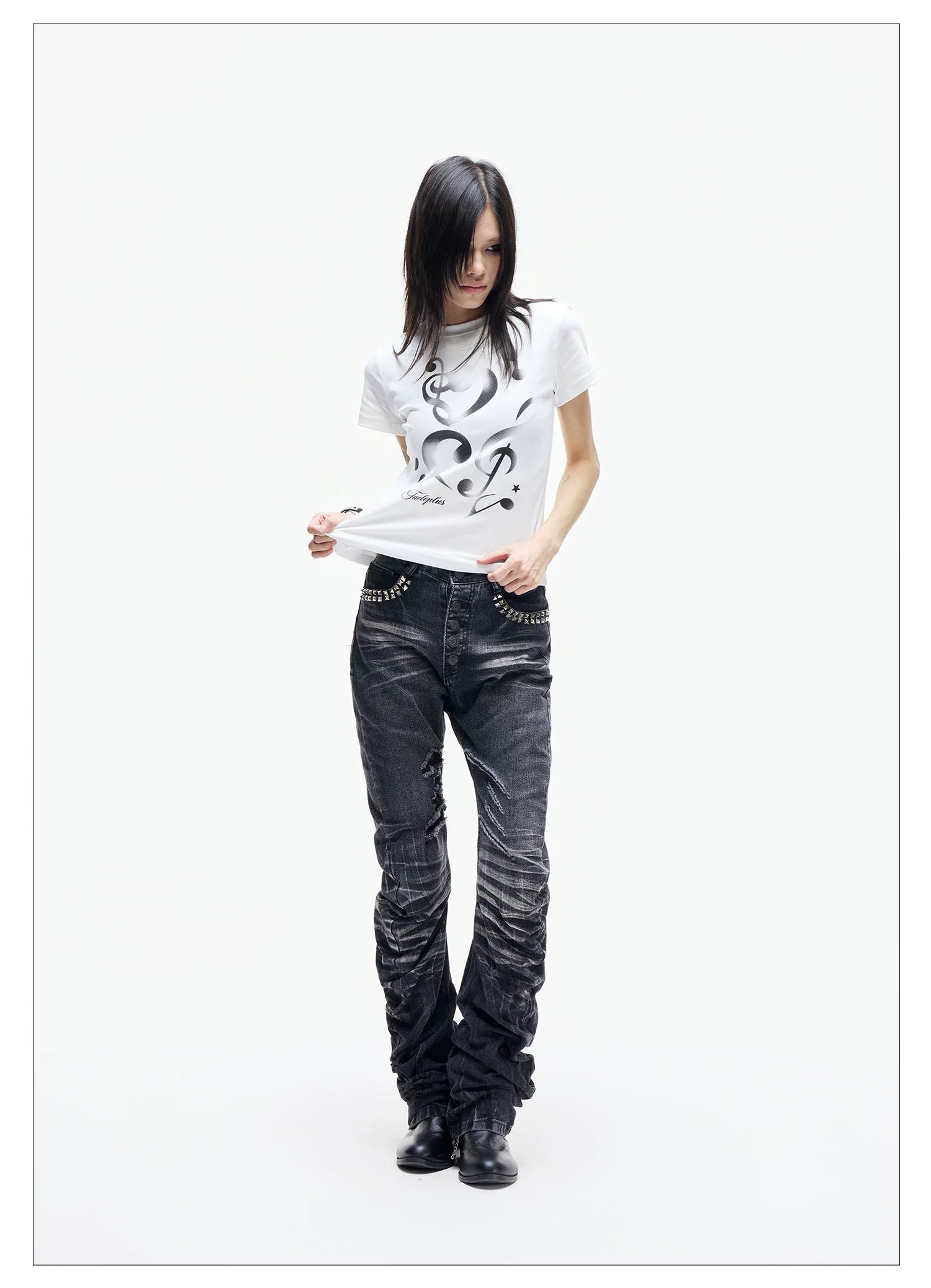 Ice Blue Studded Curved Skinny Jeans