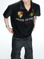 Leather Panel Studded Polo Tee