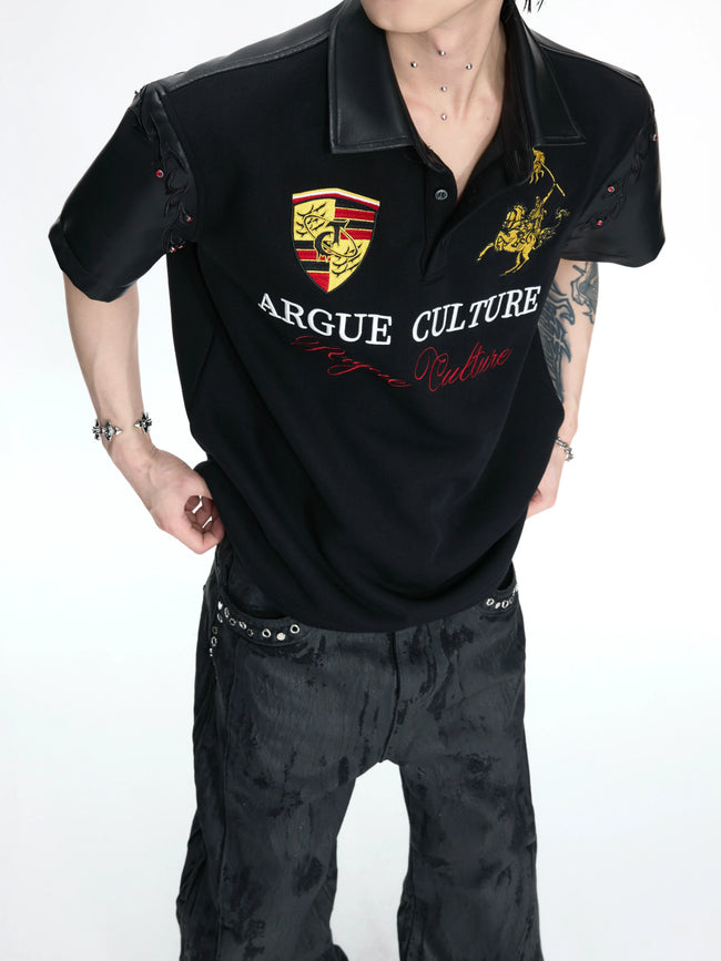 Leather Panel Studded Polo Tee Main Image