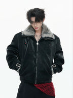 【26s Jan.】Black Python Textured Eagle Down Leather Jacket