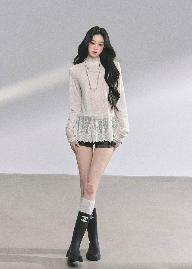 Paris Lace Veil Peplum Tee