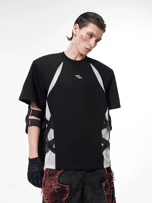 【25s Jun.】Deconstructed Mesh Panel T-shirt Hover Image