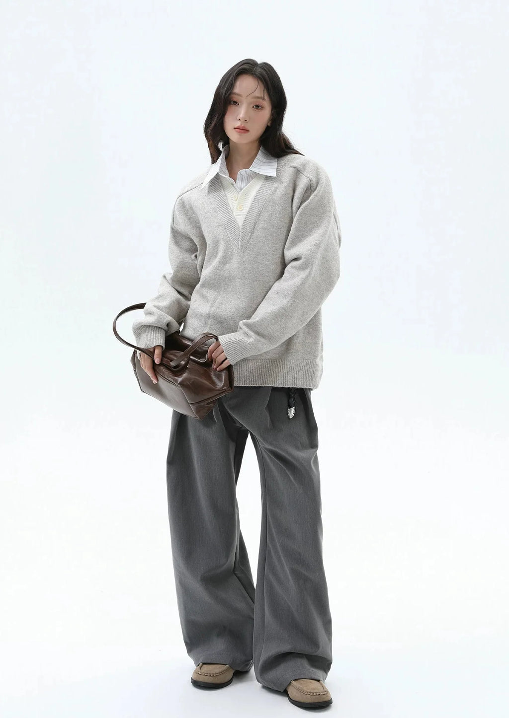 【26s Jan.】Clean-Fit Layered V-Neck Lambswool Knit Sweater