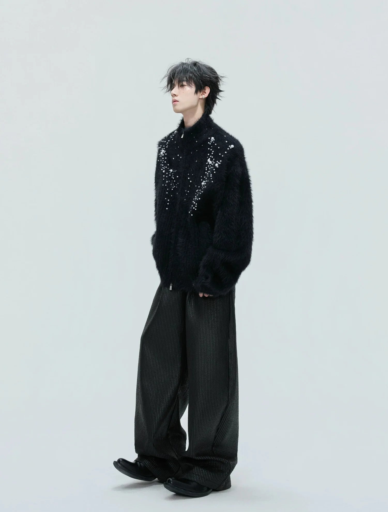 【25s Nov.】High-neck Plush Pearl Embellished Sweater