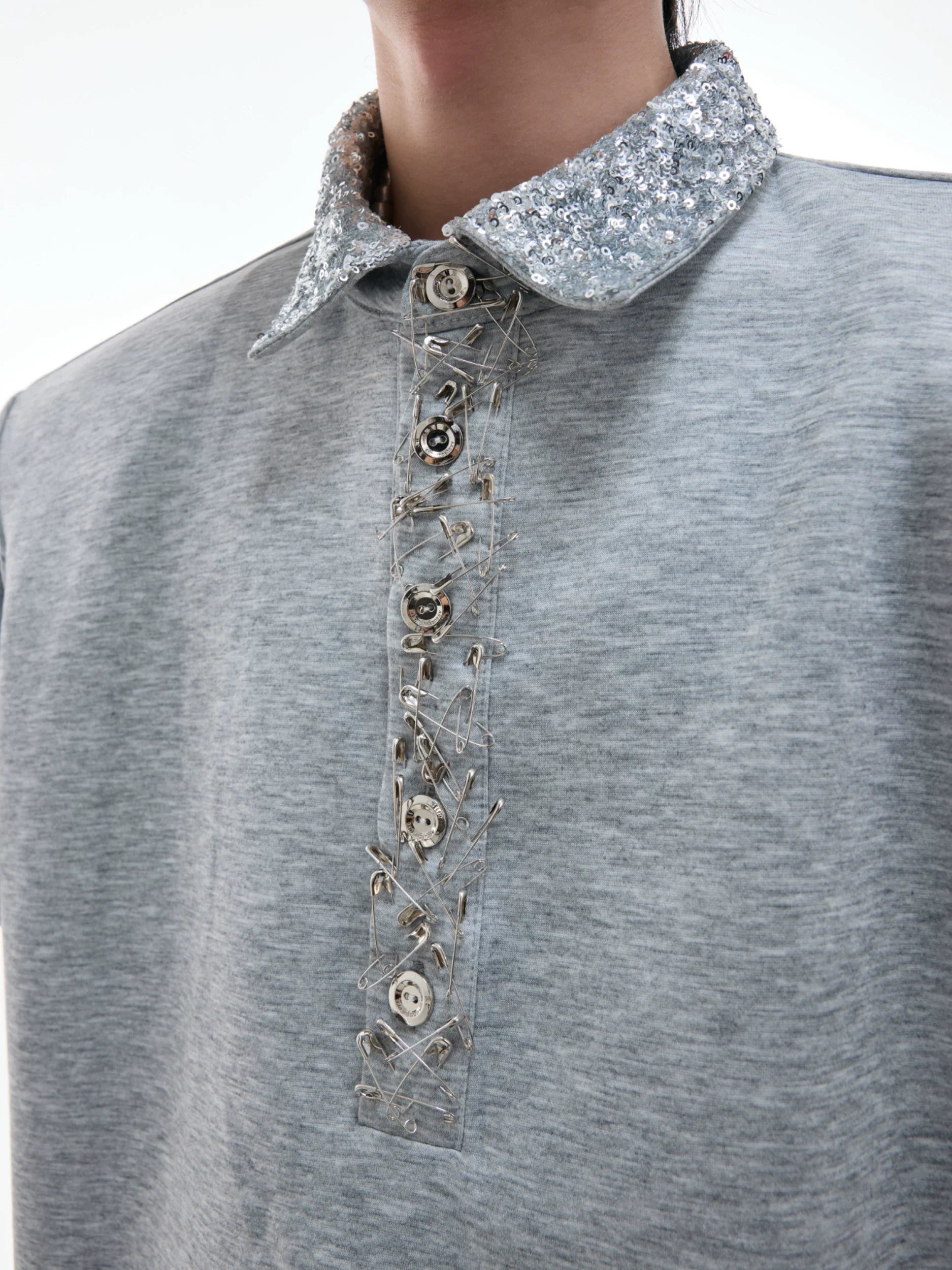 【25s Jun.】Sequined Safety Pin Polo Shirt T-shirt