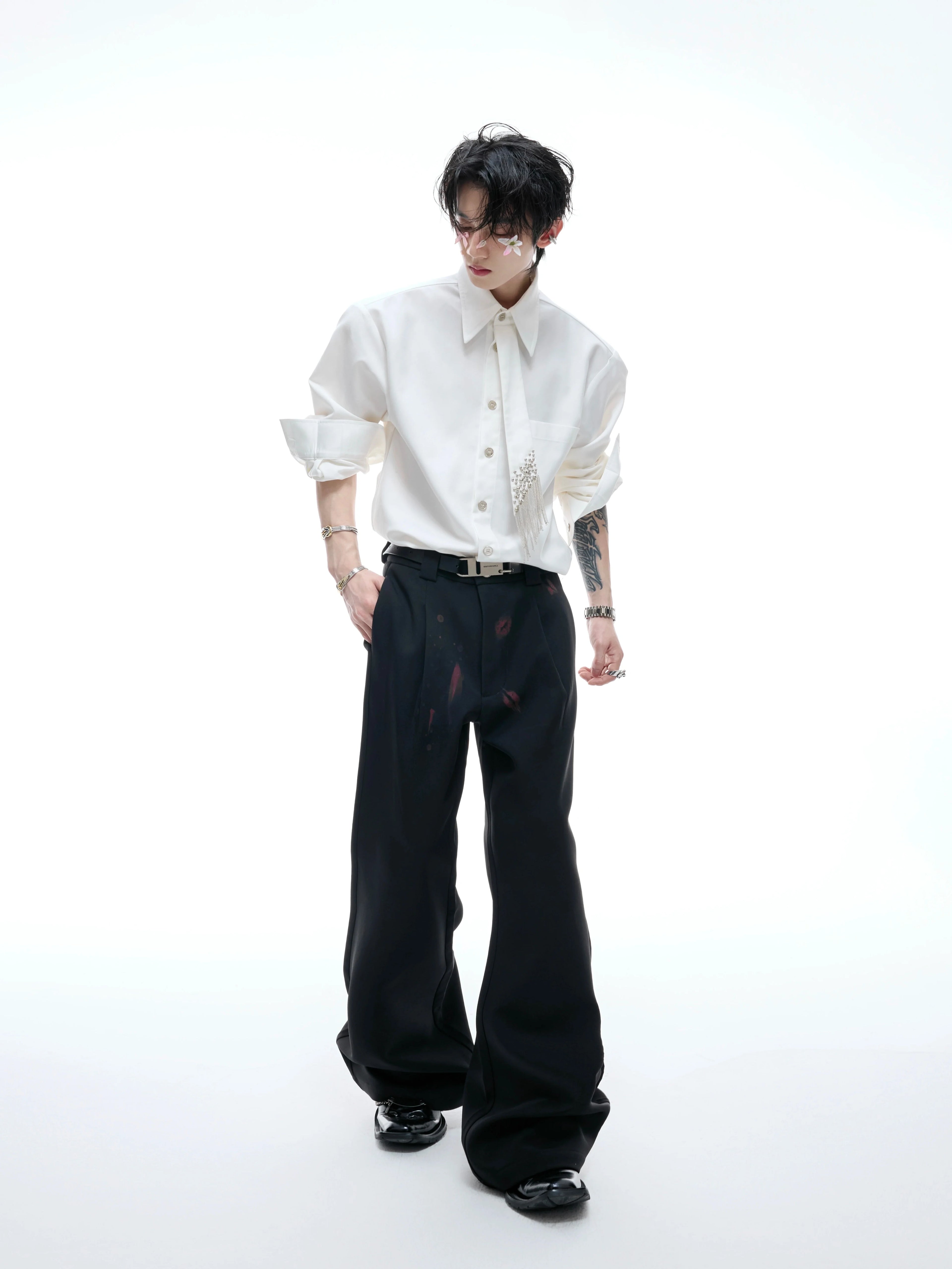 【25s Aug.】Tie-stitched Shoulder-padded Shirt