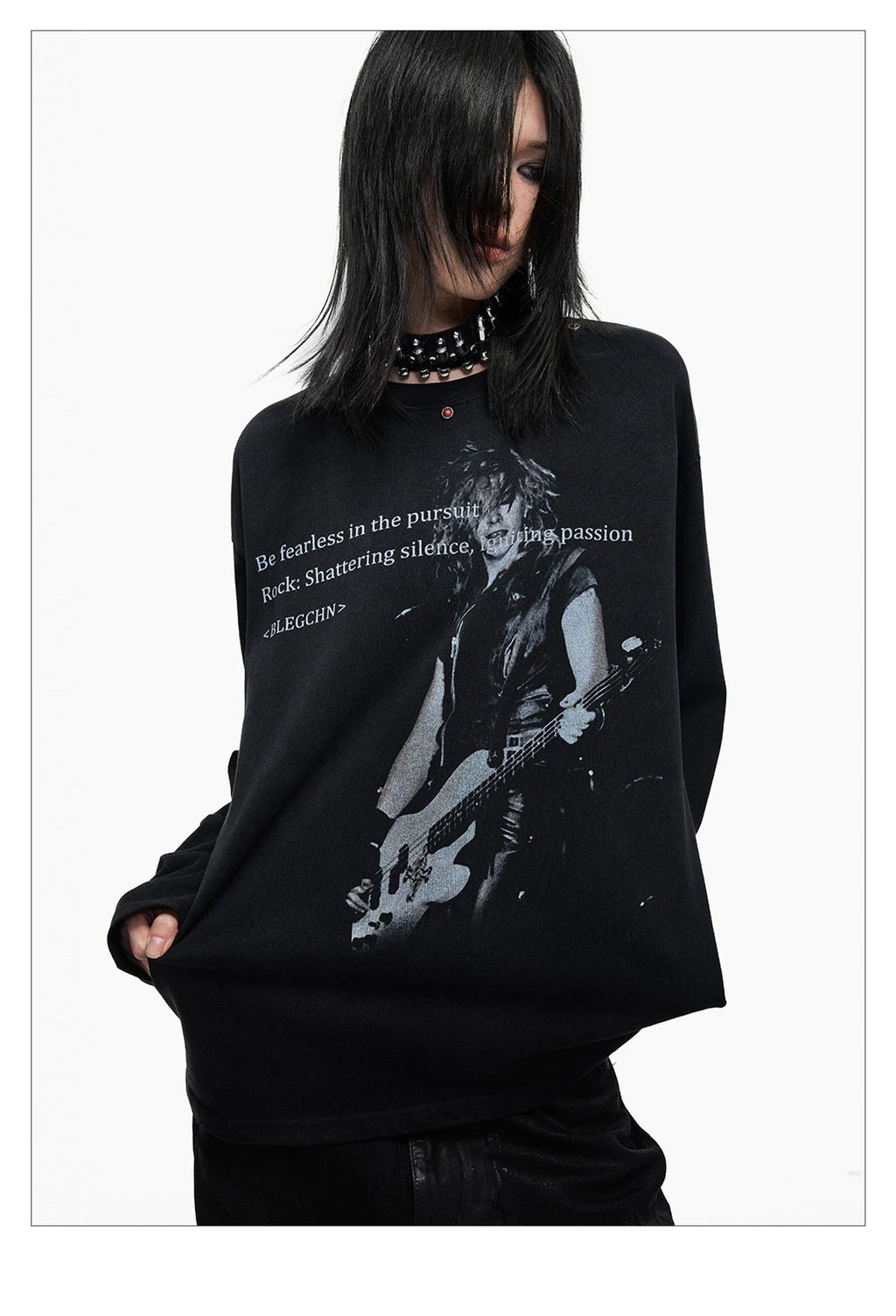 Distressed Punk Guitar Graphic Long Sleeve Tee