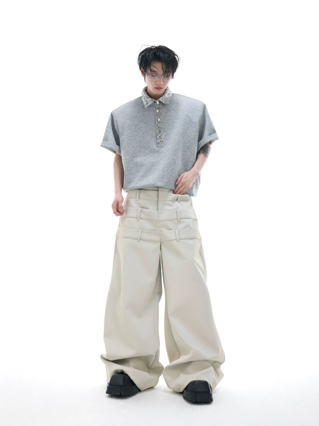 【25s Jun.】Sequined Safety Pin Polo Shirt T-shirt