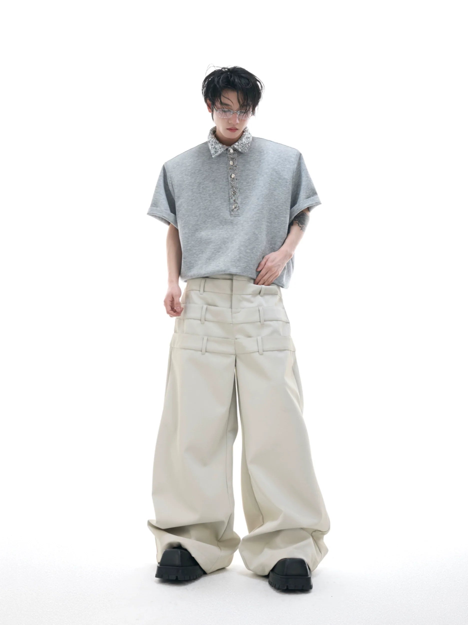 【25s Jun.】Sequined Safety Pin Polo Shirt T-shirt