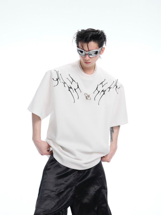 【25s Apr.】3D Spine Embroidered Oversized T-Shirt Hover Image