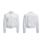 【26s Apr.】Pearl Embellishment Elegant Collarless Loose Denim Jacket / Jeans