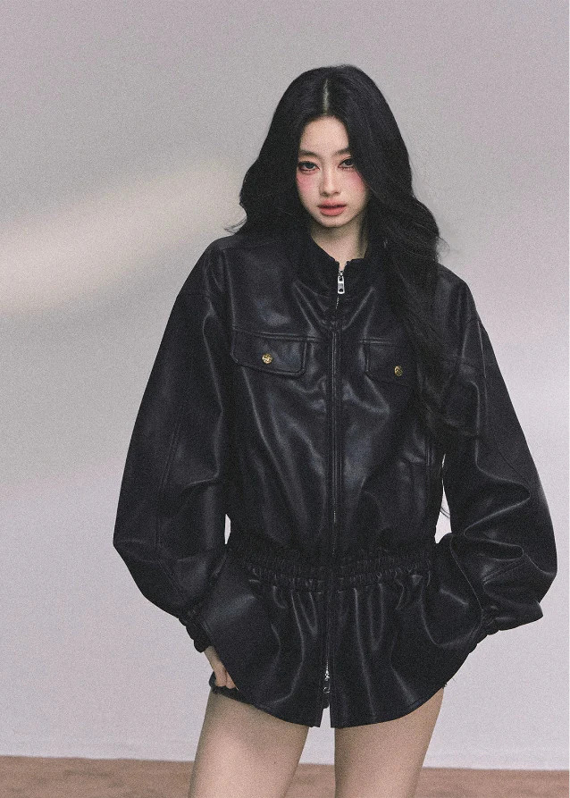 Noir Élégance Sculpted PU Moto Jacket