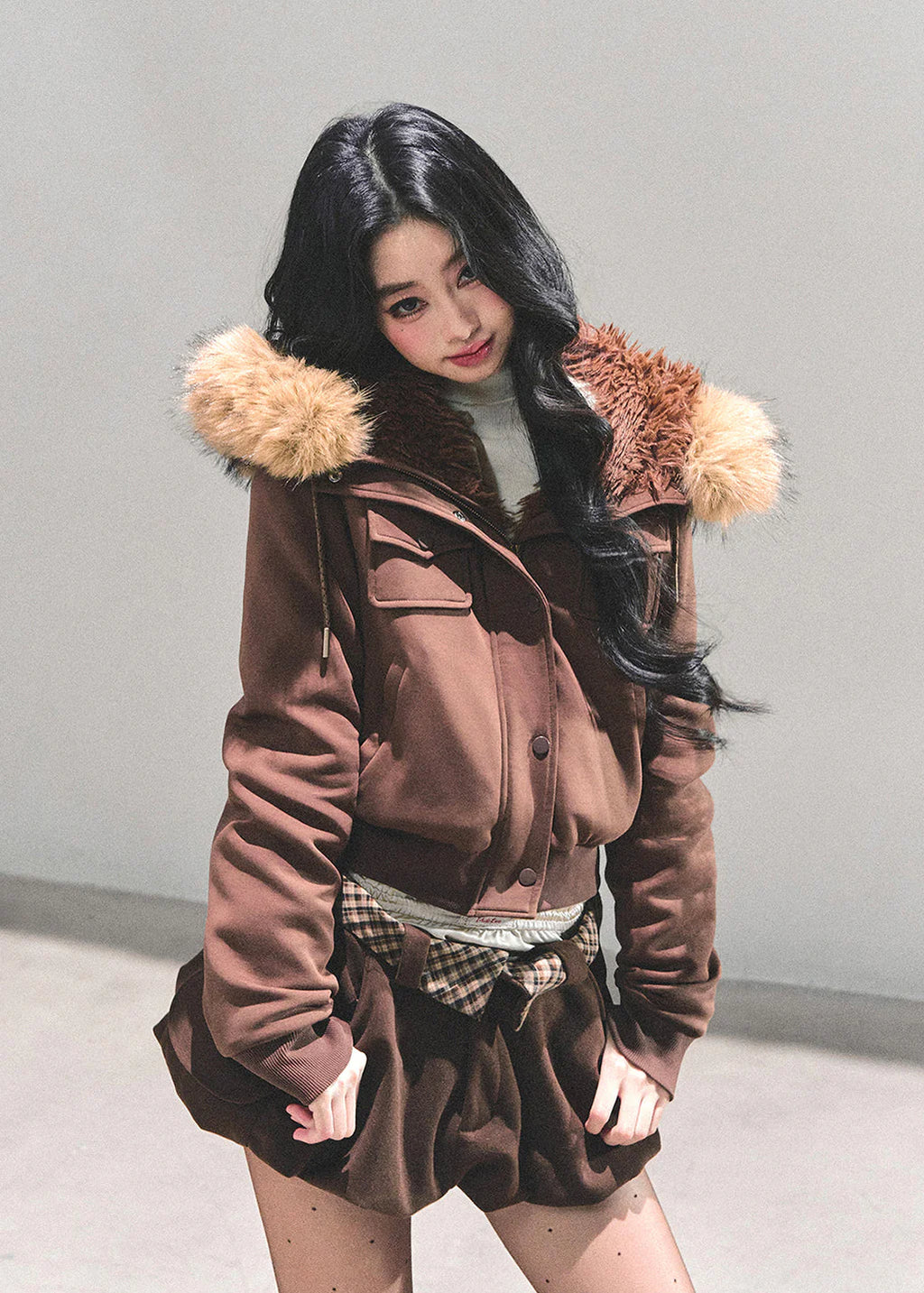 Frost Petal Faux-Fur Hooded Jacket