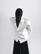 【26s Apr.】Pleated Double-Breasted White Blazer