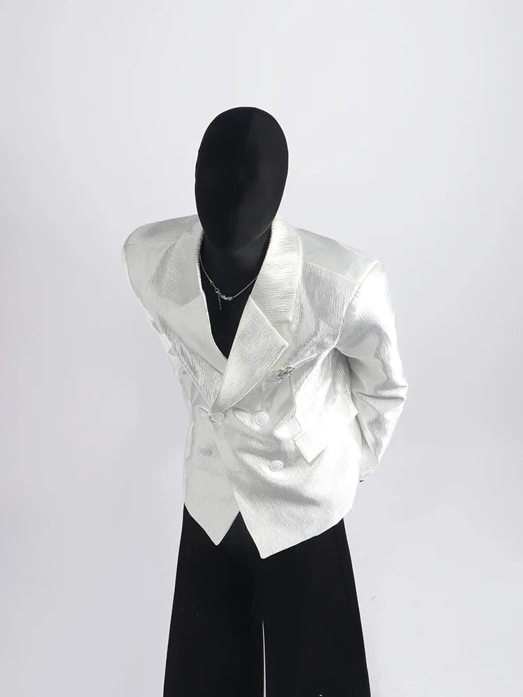 【26s Apr.】Pleated Double-Breasted White Blazer